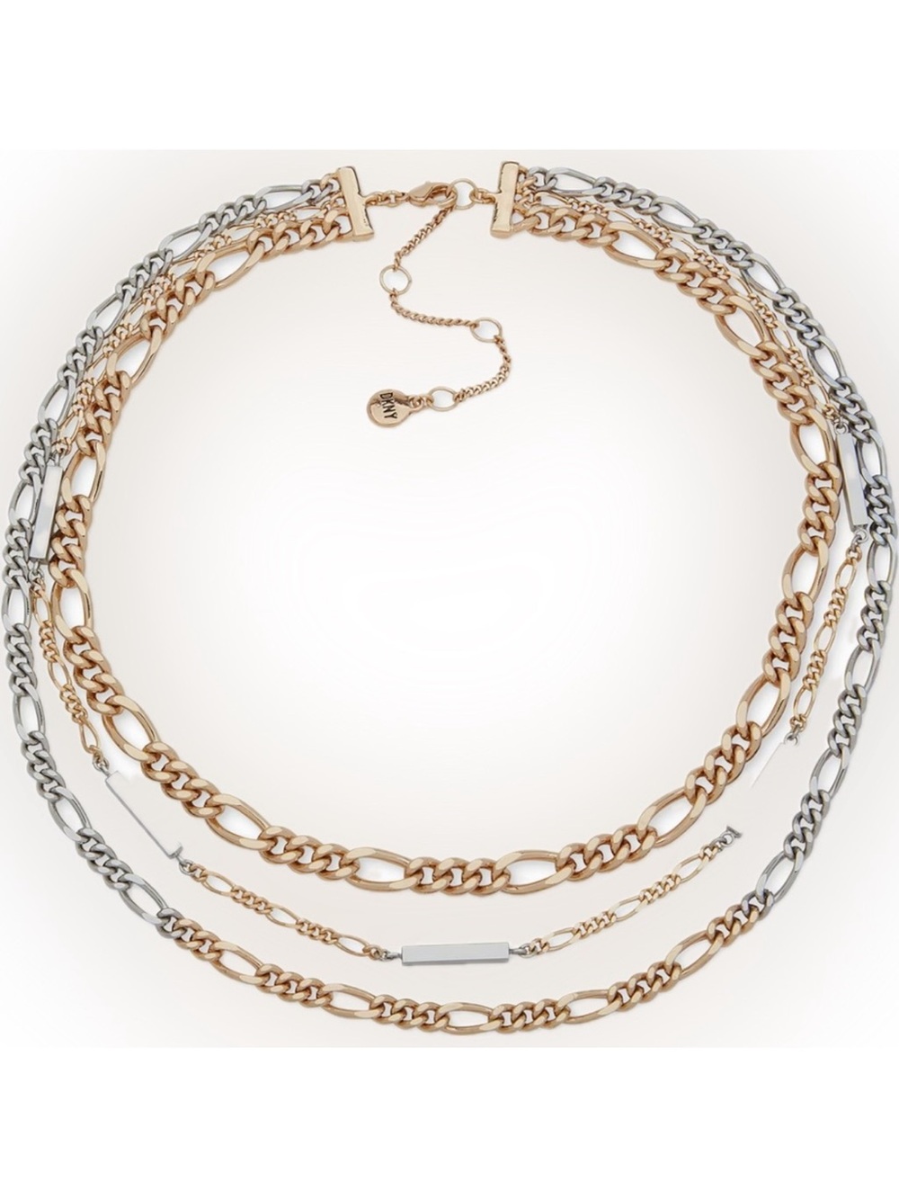 DKNY Two-Tone Bar & Chain Layered Collar Necklace, 16" + 3" extender/ - Picture 2 of 9